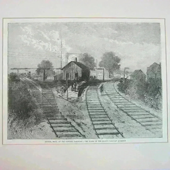Art Print Revere Massachusetts Railroad Train Wreck Scene Antique 1871 RARE - Picture 2 of 12
